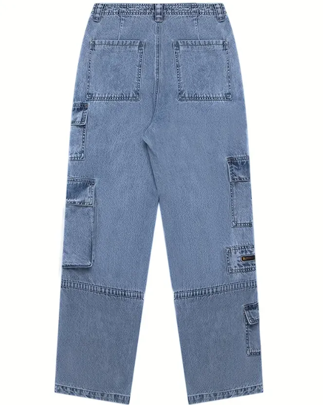 Vintage Cargo Y2K Chic Straight Zippers Pocket Baggy Jeans Female Trousers
