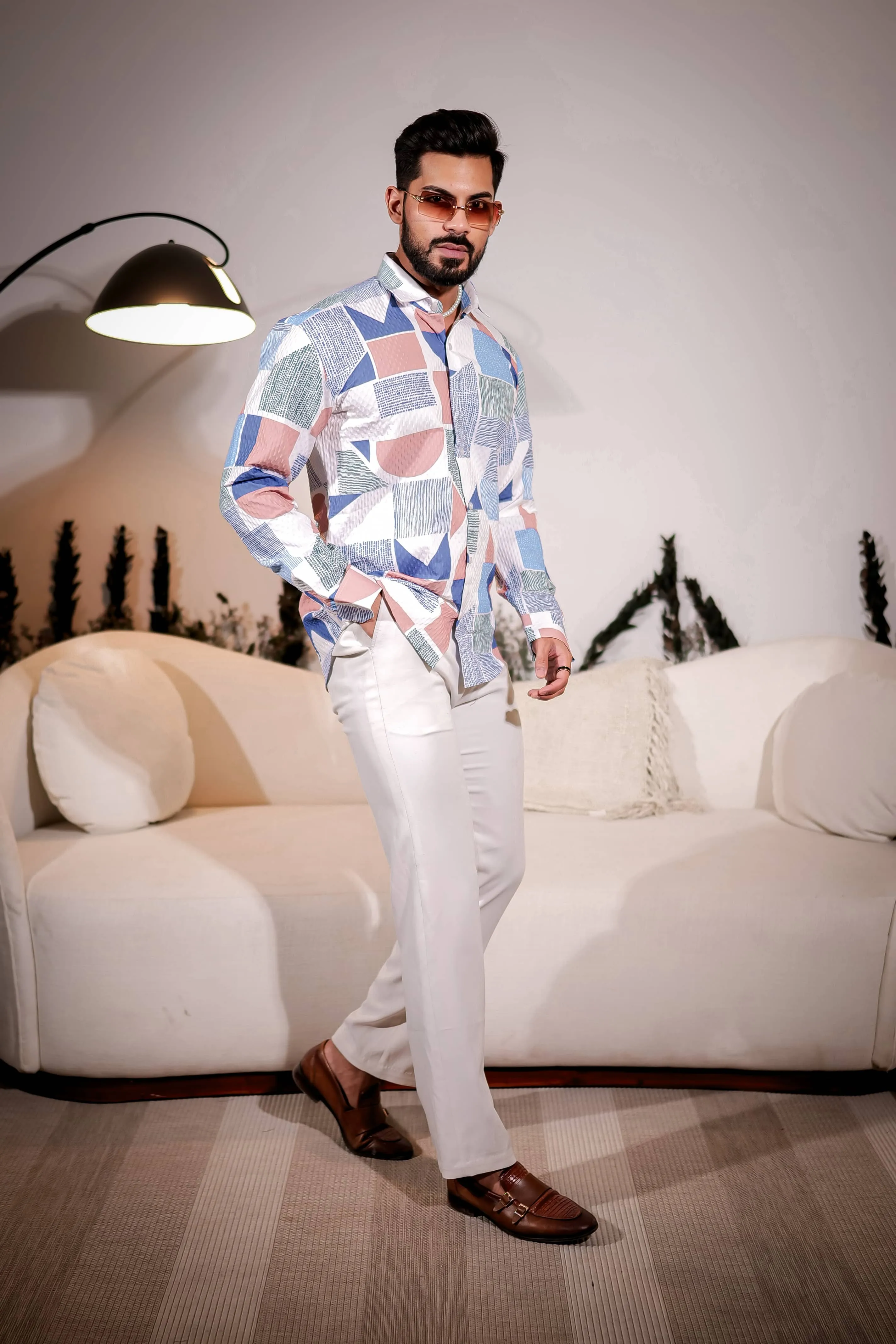 White Multicolor Imported Premium Shirt for Men's