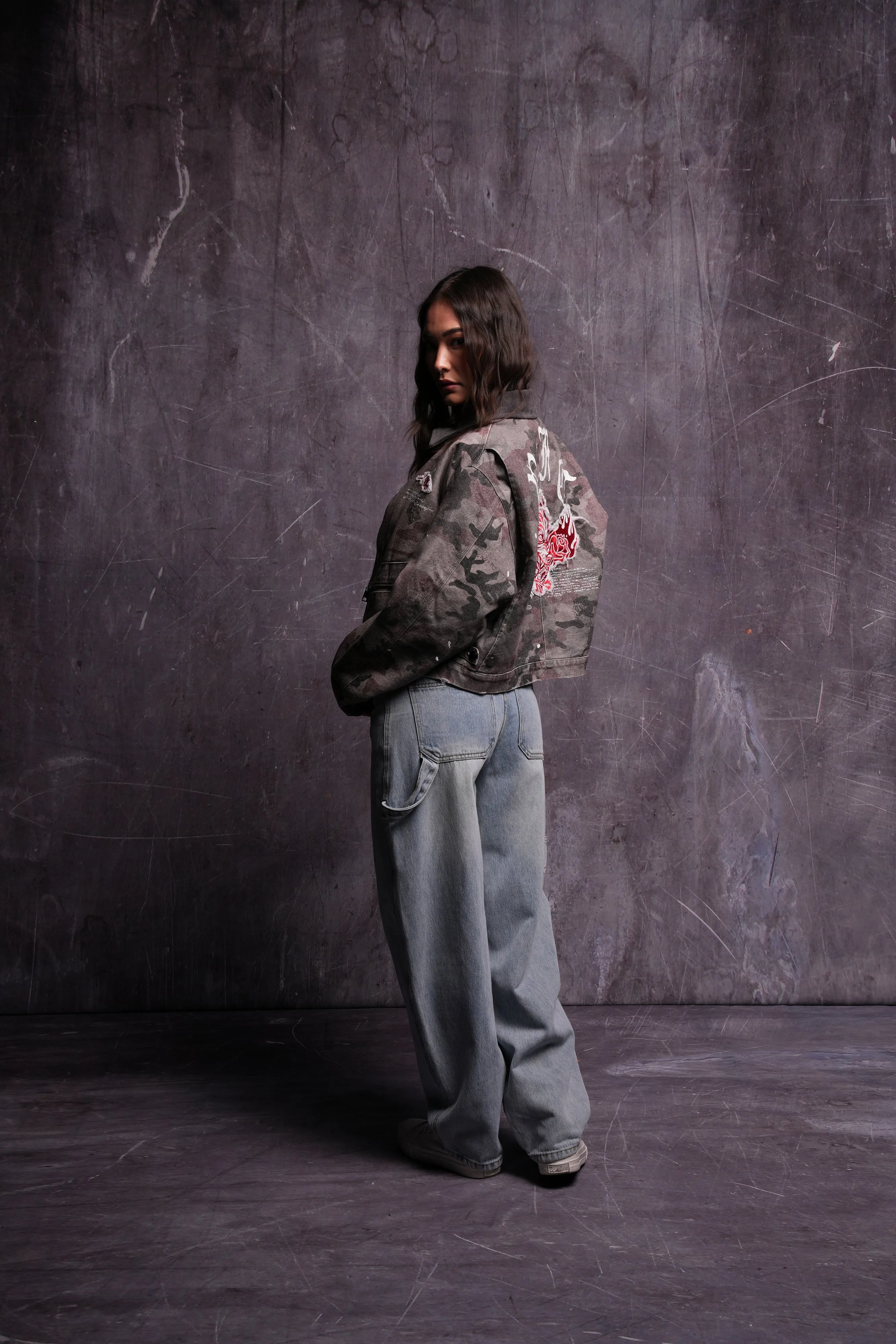 Wolves Among Roses Wayland Cropped Jacket in Blooming Woodland Camo