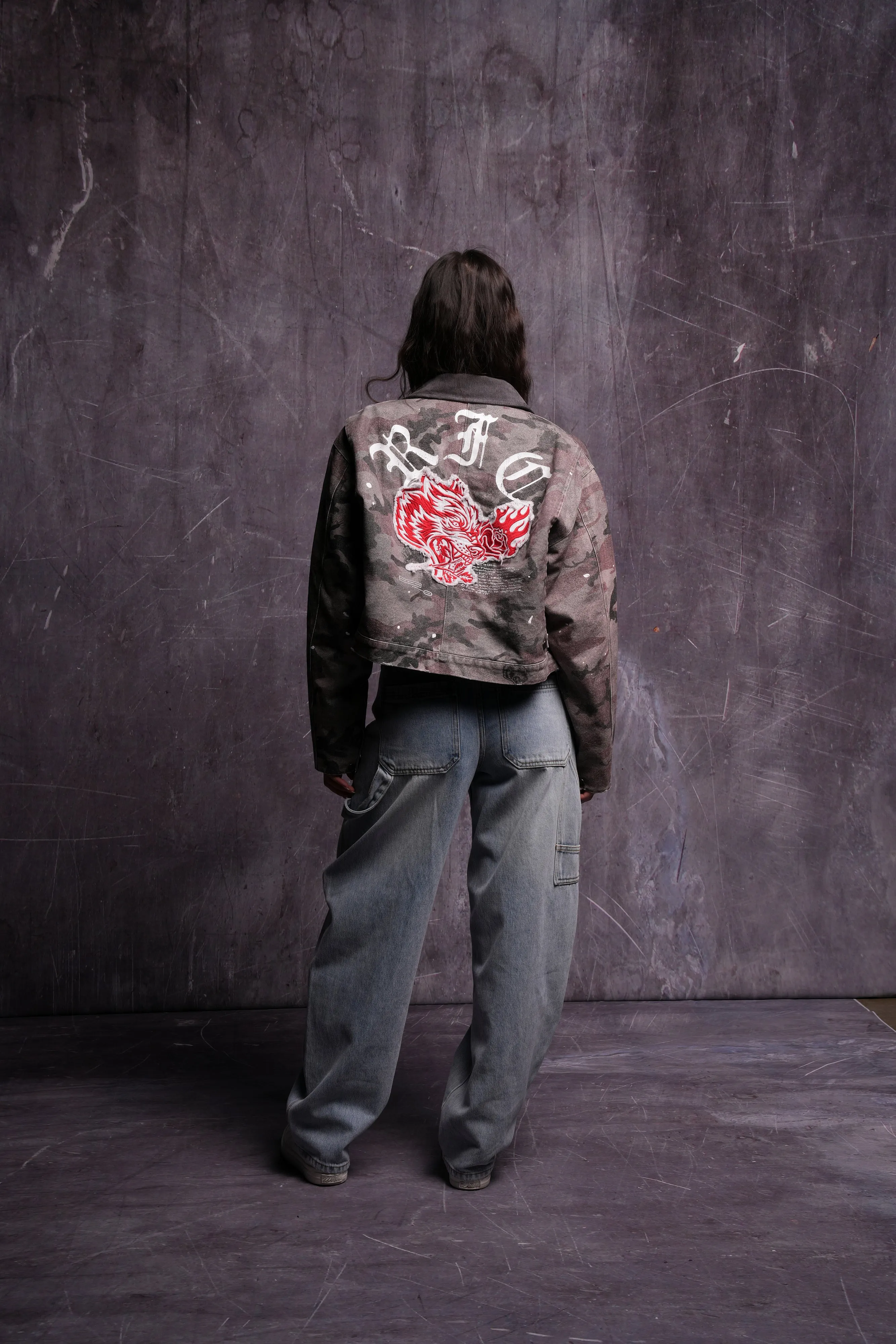 Wolves Among Roses Wayland Cropped Jacket in Blooming Woodland Camo