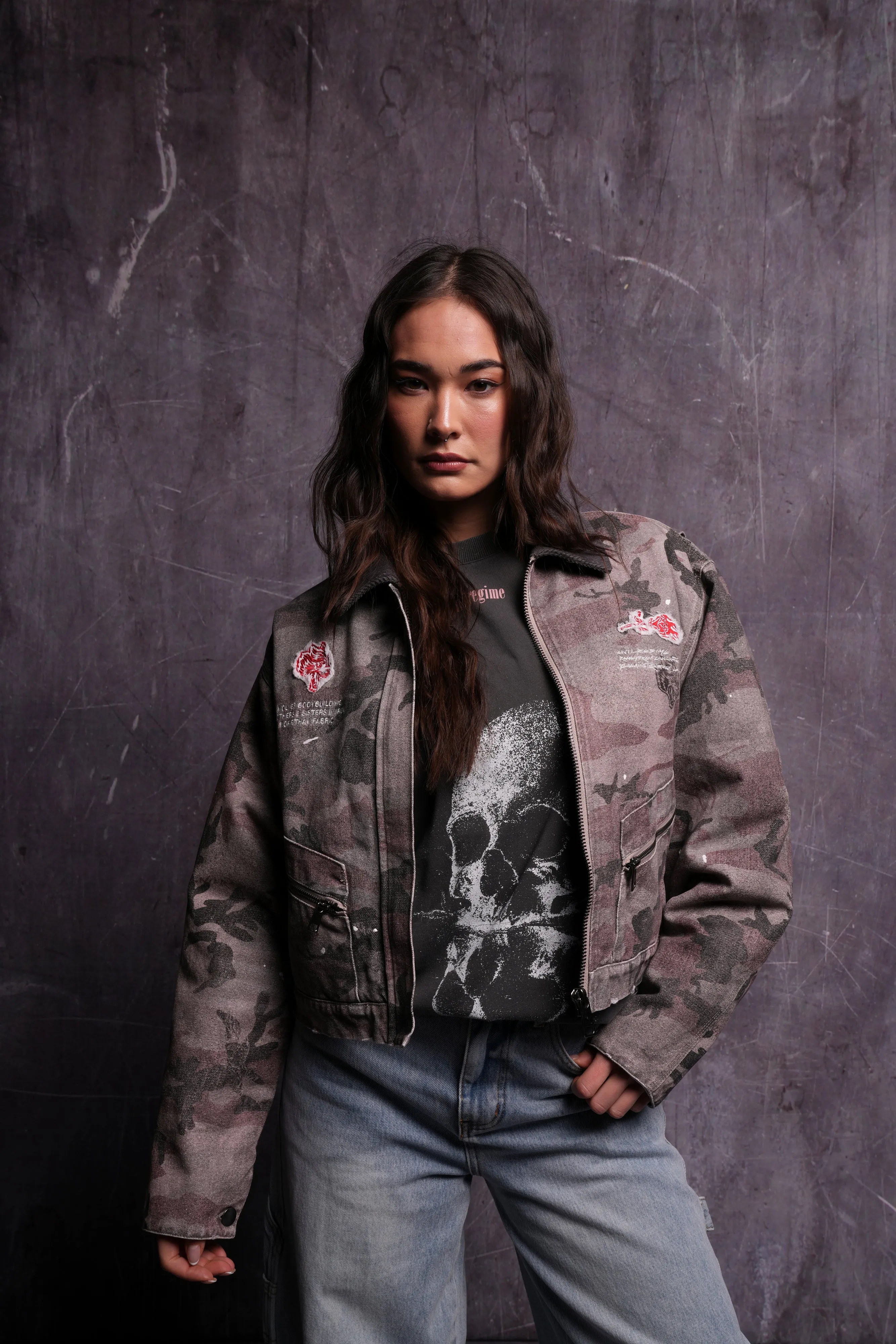 Wolves Among Roses Wayland Cropped Jacket in Blooming Woodland Camo