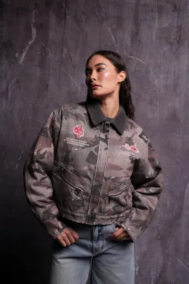 Wolves Among Roses Wayland Cropped Jacket in Blooming Woodland Camo
