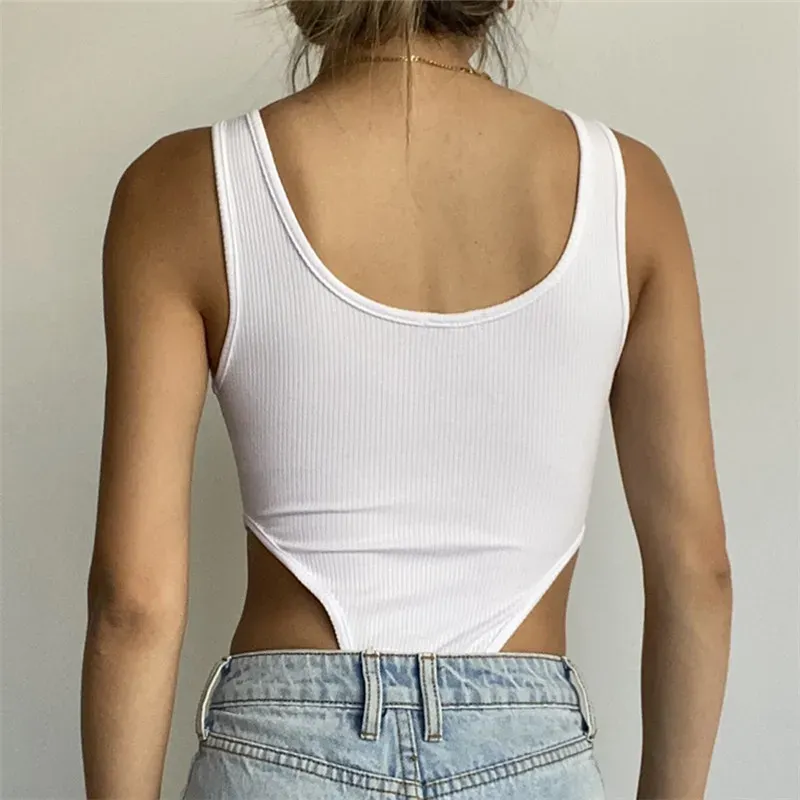Women Sleeveless Knitted U Neck Solid Bodysuits
