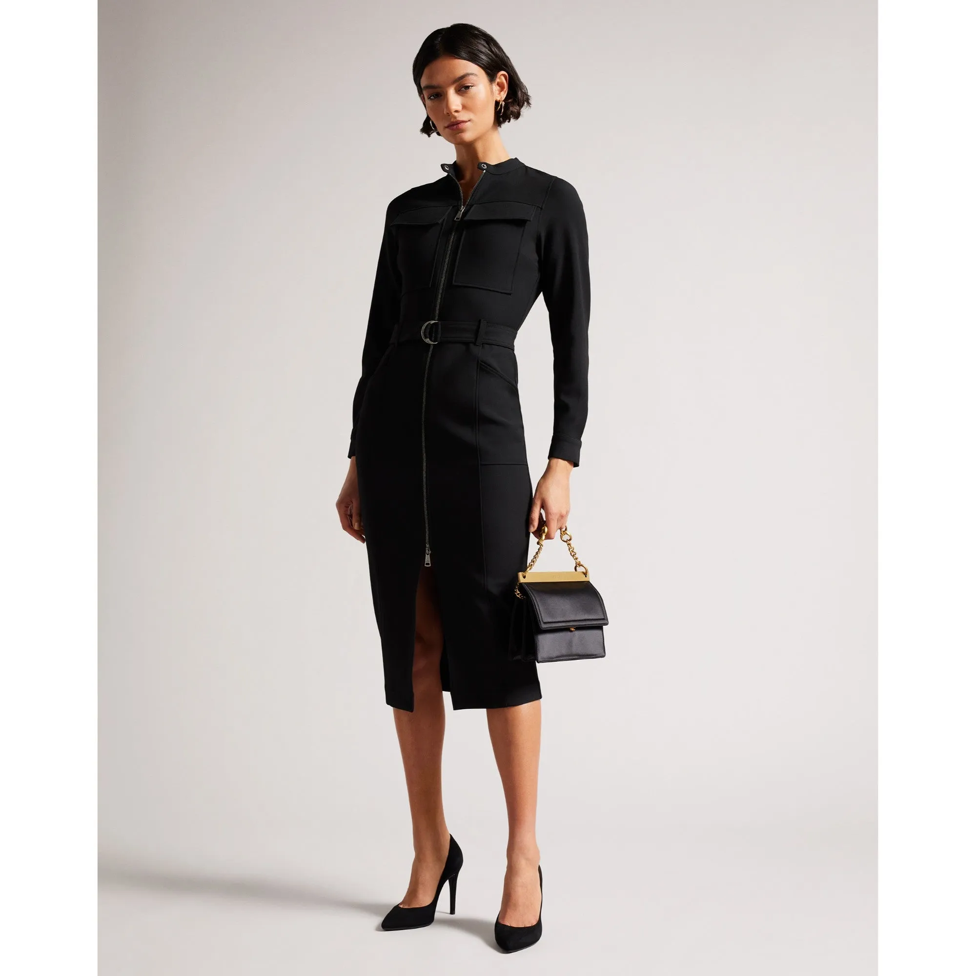Women Wmd-Hattei-Belted Shirt Dress With Utility Detailing - Black