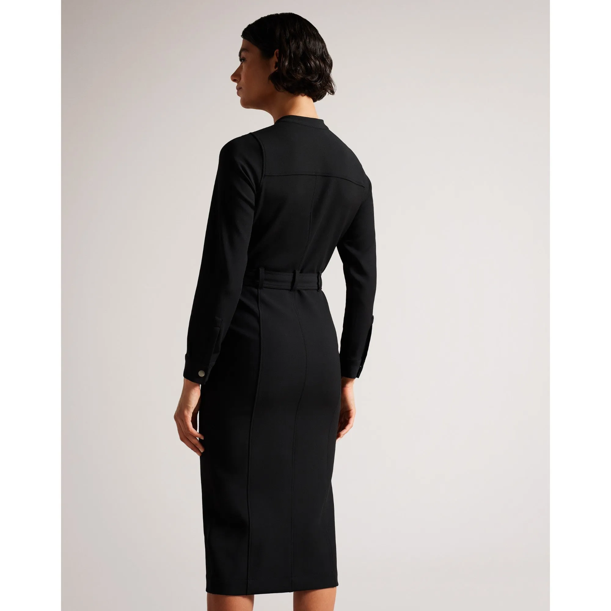 Women Wmd-Hattei-Belted Shirt Dress With Utility Detailing - Black