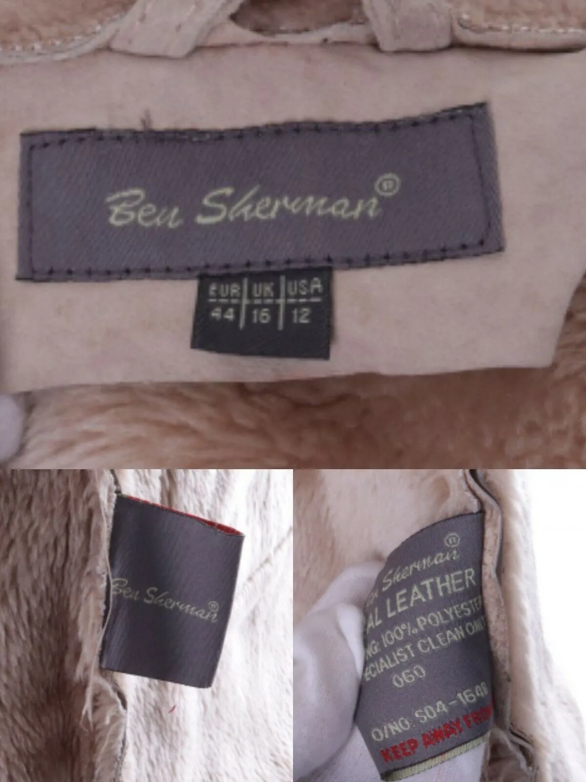 Women's BEN SHERMAN Ivory Real Leather Duffle Coat Overcoat Size uk 16 us 12
