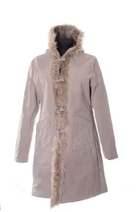 Women's BEN SHERMAN Ivory Real Leather Duffle Coat Overcoat Size uk 16 us 12