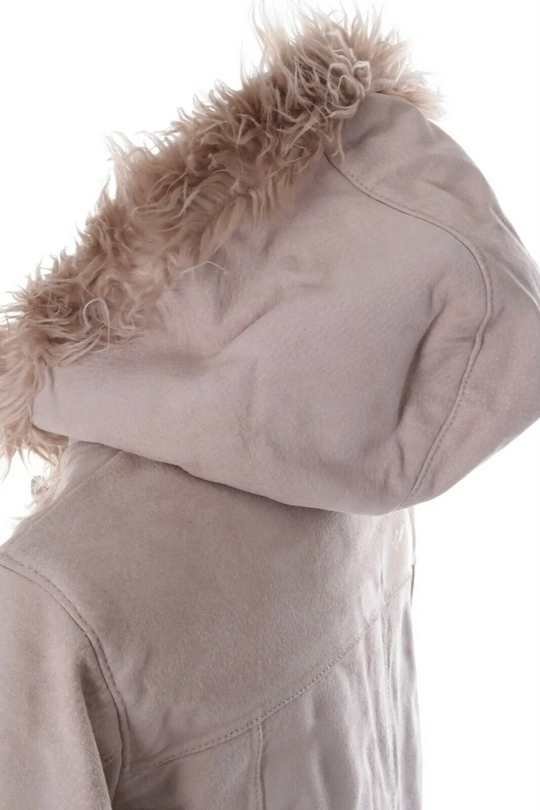 Women's BEN SHERMAN Ivory Real Leather Duffle Coat Overcoat Size uk 16 us 12