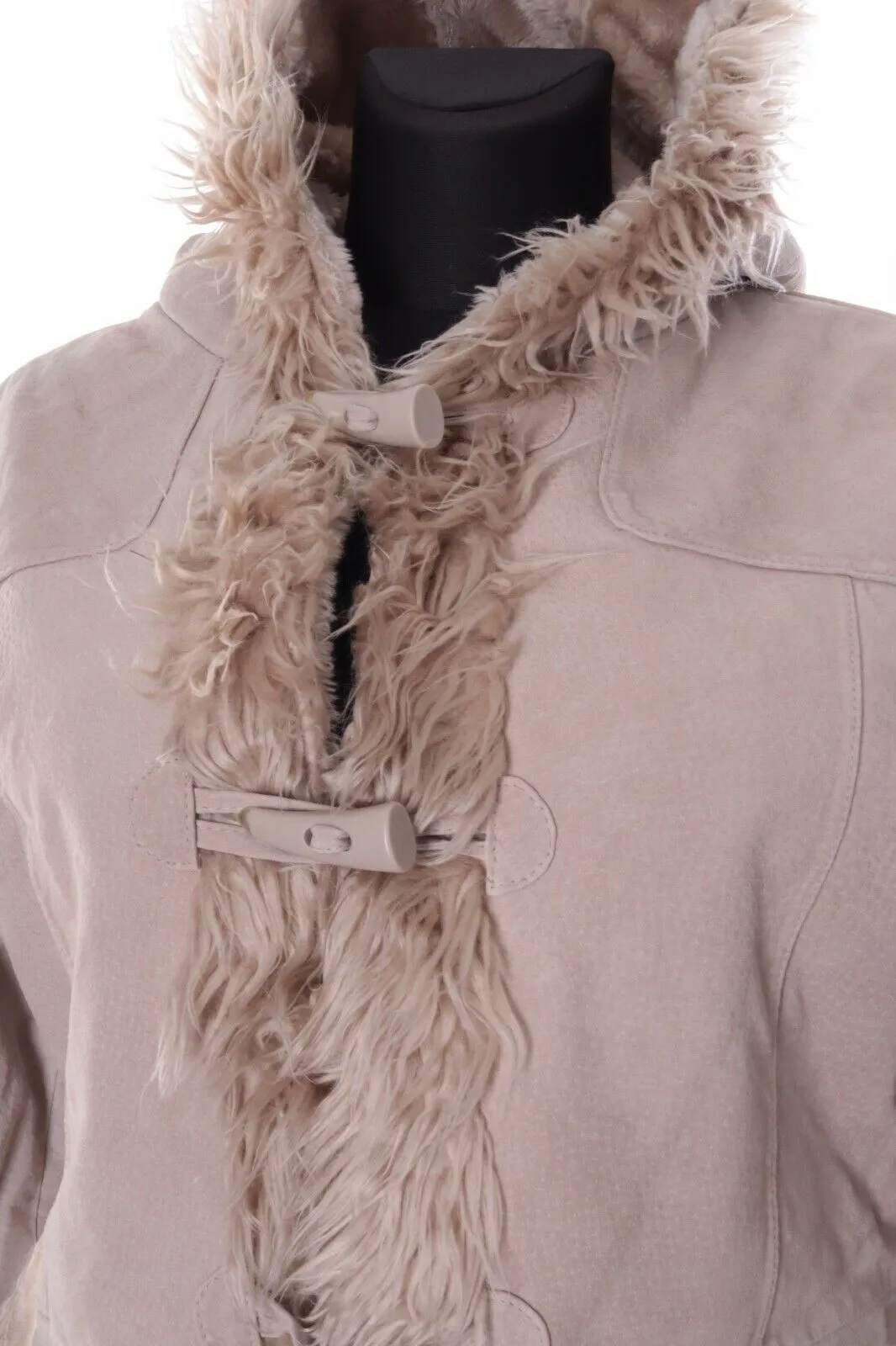 Women's BEN SHERMAN Ivory Real Leather Duffle Coat Overcoat Size uk 16 us 12