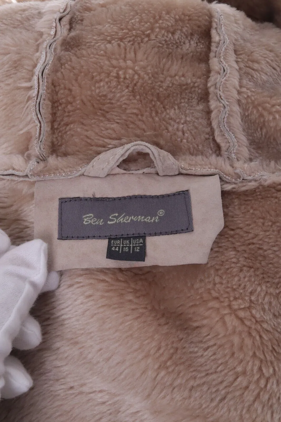 Women's BEN SHERMAN Ivory Real Leather Duffle Coat Overcoat Size uk 16 us 12