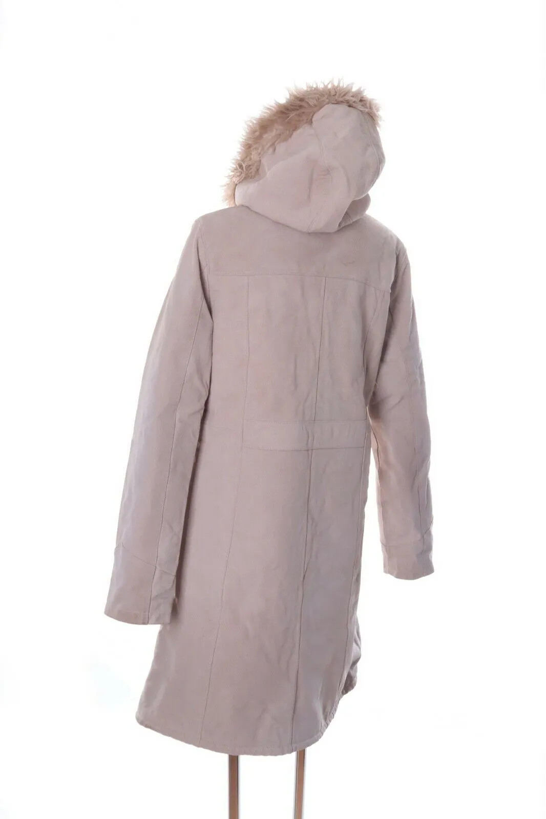 Women's BEN SHERMAN Ivory Real Leather Duffle Coat Overcoat Size uk 16 us 12