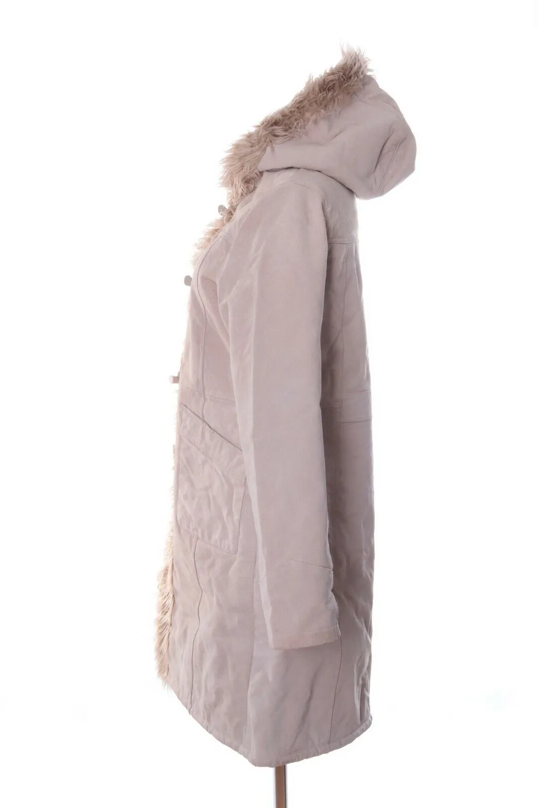 Women's BEN SHERMAN Ivory Real Leather Duffle Coat Overcoat Size uk 16 us 12