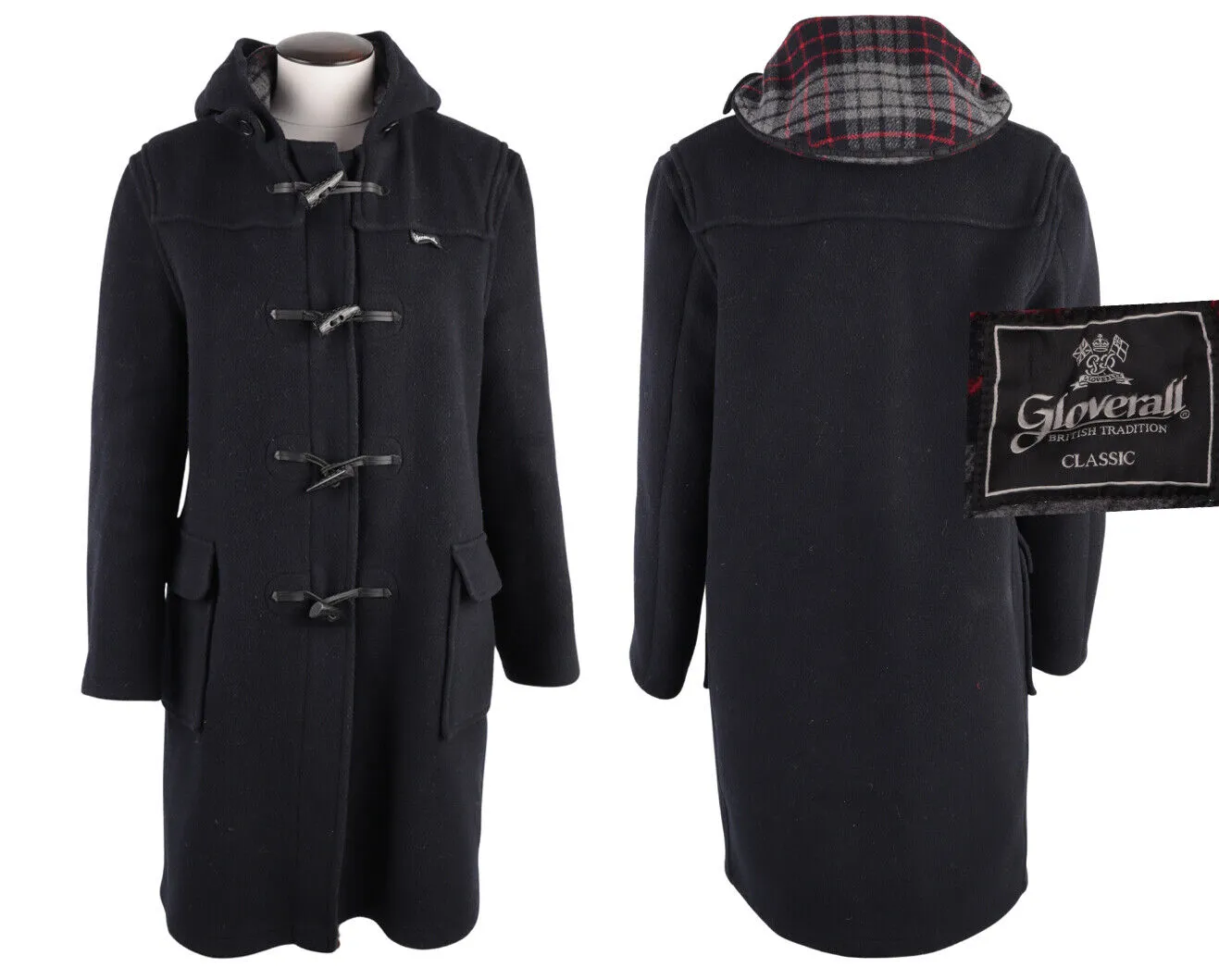 Women's Girl's Gloverall Navy Wool Blend Hooded Duffle Coat Size 15 years