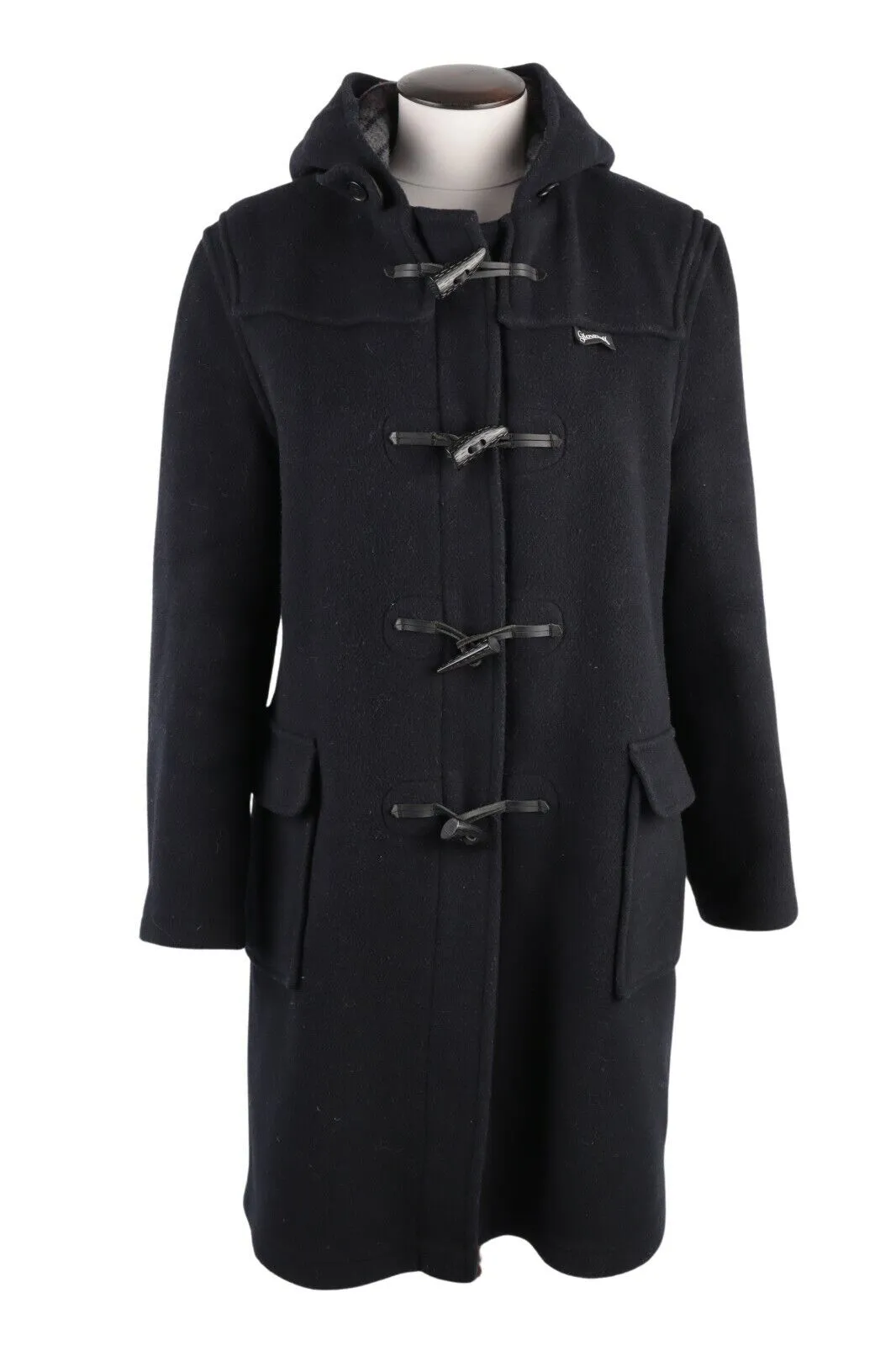 Women's Girl's Gloverall Navy Wool Blend Hooded Duffle Coat Size 15 years