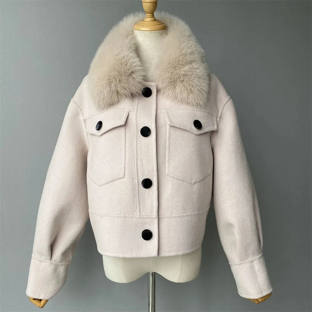 Woolen Fur Collar Thick Jacket Women Overcoat